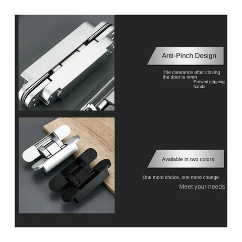 2 Pack Heavy Duty Hidden Door Hinges For Wood Interior Doors, 40 And 80KG Load, 180 Degree Opening in silver and black