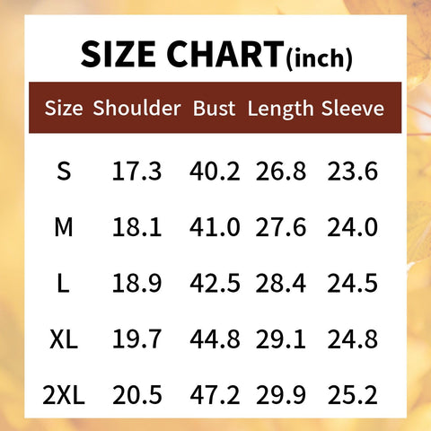 Size chart in inches for Light Blue Zip Up Hoodie For Women, Small to 2XL, shoulder, bust, length, sleeve measurements