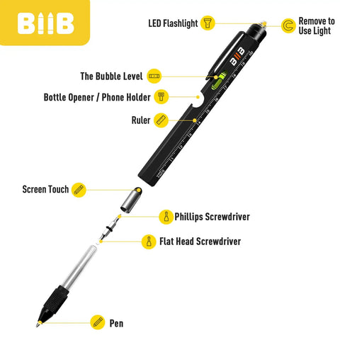 Diagram of 9 In 1 Multitool Pen Gift For Men Fathers Day Gift For Dad Husband Birthday Presents For Him with tool features