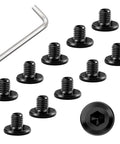 M6 X 10mm Hex Socket Cap Bolts Flat Head Set Of 10 Black Oxide Steel Fasteners Includes Allen Wrench for assembly.