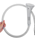 Replacement Steam Hose And Nozzle Kit For Garment Steamer With Clip Design, showing hand holding heavy duty high temperature tube.