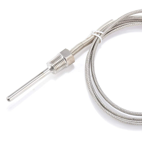 Waterproof K-type grounded thermocouple probe, stainless steel body with NPT 1/4 inch thread and braided lead