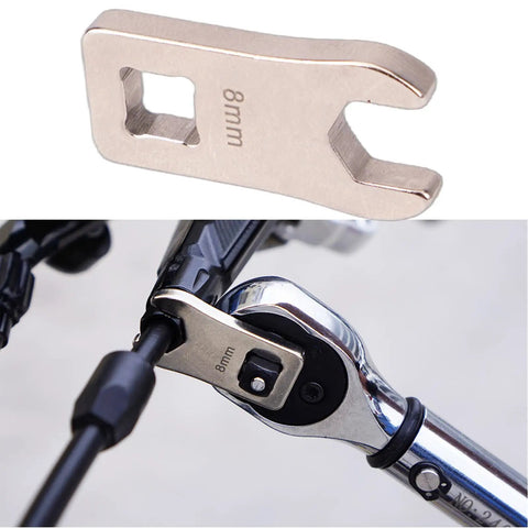 Totally Dead Nuts Precise 8mm Cycling Disc Brake Wrench And Cable Adjuster Tool Hella Reliable Hexagon Design shown on bike setup.