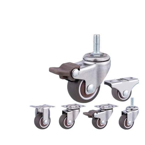 Set of four lightweight TPE caster wheels with brakes for furniture and home office, smooth rolling, universal stem, different angles