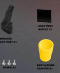 Dust Collection Adapter For 12 Inch Sliding Miter Saws With Vacuum Hose Connector Upgraded Dust Port Thickened Rubber Baffle And Faster No Mess Dust Extraction Compatible With DWS779 DWS780 DWS709 DW718 DWS782 DHS790 Pro Grade components on display.