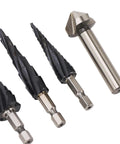 Omquot Premium Step Drill Set With High Hardness M35 Cobalt 4 Flute Pagoda Bits For Cutting Stainless Steel And Hard Metal Perfect For Electric Drill Pros Who Need Fast Smooth Chips And Tough Grip! step drill bits on white background