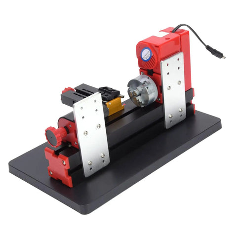 High Speed 20000Rpm Mini Motorized Lathe Machine For Woodworking And Metal Turning on a black base with red and silver components.