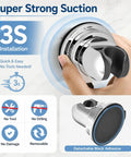 Hand installing removable shower head holder for bathroom with no drill suction cup adjustable handheld shower bracket.