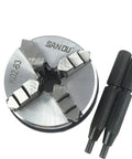 Heavy Duty 63Mm K02-63 Four Jaw Scroll Chuck For Mini Wood Lathe With Hardened Steel Jaws And M14 Mount Thread, viewed from the top with key.