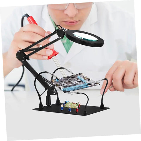 Person using Flexible Soldering Arm Clamps for DIY Projects and Welding Tools Magnifying Glass Lamp Clamp Circuit Board Soldering Kit