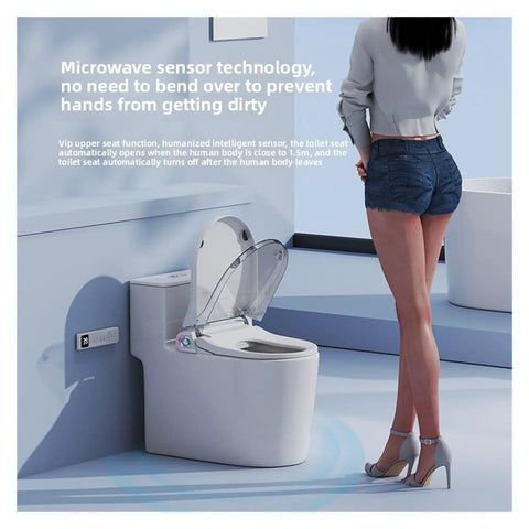 Straight Up Game Changing Auto Flip Smart Toilet Seat With Constant Temp Heating Cushion Integrated Dual Spray Bidet And Universal U Shape Fit To Smoothly Level Up Your Bathroom Routine Fast, featuring a microwave sensor and automatic lid.