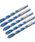Masonry drill bit set, five-piece, 10mm bits with blue coating and carbide tips for concrete, tile, brick
