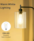 Industrial LED Floor Lamp With Hanging Glass Shade, ST64 9W Vintage Filament Bulb Foot Switch Tall Black Pole