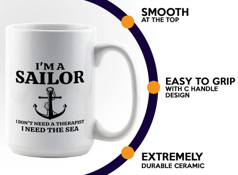I Don't Need An Alarm I Need My Coffee Sailor Mug 15oz White Ceramic Gift For Boaters Sailors Lake Lovers with anchor design
