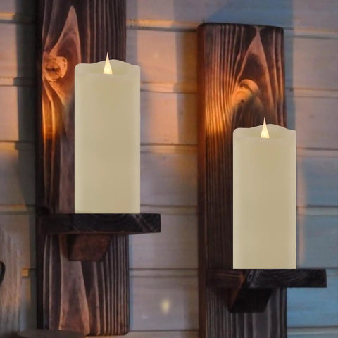 Flameless LED Pillar Candles Set Of 2 With Remote Timer Ivory Real Wax 3 By 7 Inches 3D Moving Flicker Flames On Wall Mount