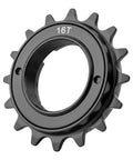 16T Single Speed Bicycle Freewheel Half By Eighth Inch Threaded Type Black Replacement Part, shown from side angle