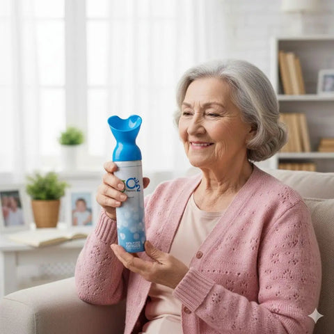 Woman holding Portable Oxygen Canister With Fragrance Options For Sports Travel And Fitness - Up To 450 Inhalations