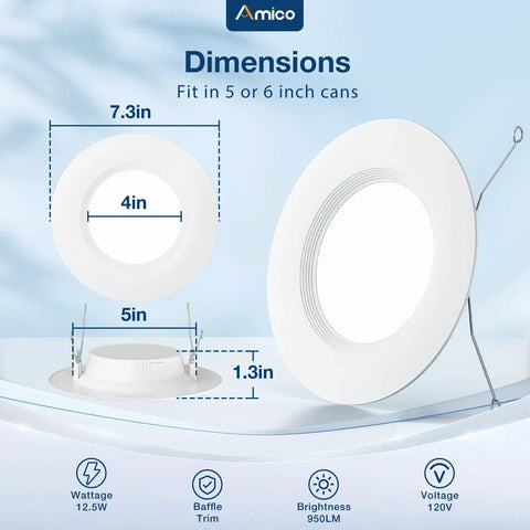 Top Shelf 12 Pack 5 And 6 Inch Led Recessed Lighting Features No Fuss Retrofit Can Fixtures With Switchable Neutral White Shades For Zero Sweat Home Makeover dimensions showing 4 inch and 5 inch light fixtures.