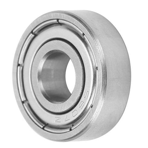 Close-up of a single stainless steel ball bearing, double-shielded S607Z, for 10 Pack Stainless Steel Ball Bearings 7x19x6mm For Roller Skates, Skateboards, Longboards, Inline Skates And Electric Scooters, Double Shielded High Speed Quiet Replacement Bearings For Smooth, Low Noise Rides.