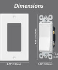 Dimensions of 12 Pack Single Pole Rocker Light Switches 15A 120 277V with Wall Plate Included UL Listed for Homes and Offices