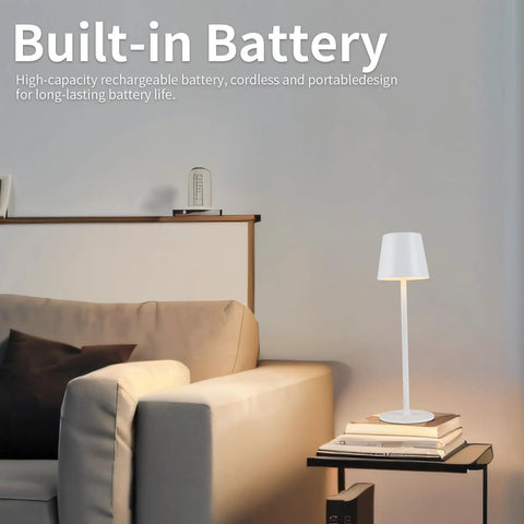 Cordless LED Desk Lamp With 5000mAh Rechargeable Battery Touch Night Light Wireless Minimalist Design in modern living room