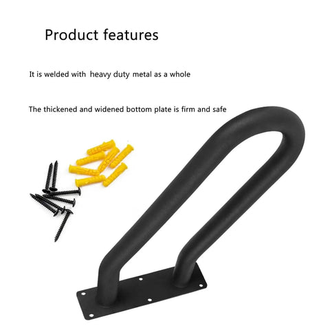 Heavy Duty U Shaped Handrail 2 Pack Wall Mount Stair Support Bar With Tight Non Slip Grip Black Powder Coated Finish shown with screws.