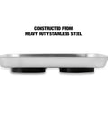 Side view of Magnetic Tool Tray Organizer 10 Inch By 11 Inch Heavy Duty Stainless Steel Square Tray with magnets visible beneath.