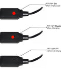 LED light states on 7.2V NiMH NiCd Battery Charger Cable With Standard Tamiya Plug for RC cars, showing charging indicators.