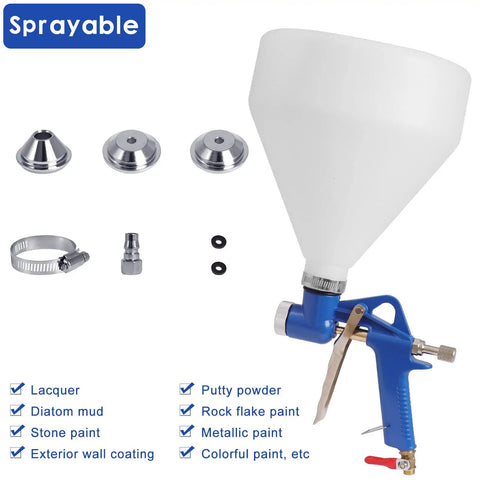 Pro Grade Drywall Texture Sprayer Gun With 1.5 Gallon Hopper And 3 Nozzles 4mm 6mm 8mm For Orange Peel Knockdown Finish Blue Body