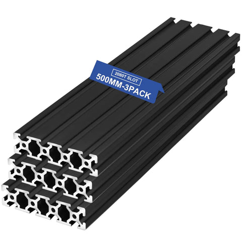 Three Pack 2080 T Slot Aluminum Extrusion European Standard 500mm Length Anodized Aluminum For CNC DIY 5D Printer Built Tough