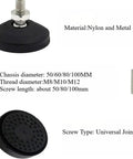 Nylon Universal Joint With Adjustable Furniture Leveling Feet showing screw type, material, and dimensions.