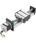 Heavy Duty 1204 Ball Screw Linear Actuator With Stepper Motor Delivering 100Mm Stroke And 24V Dc Power shown from the side with aluminum body.