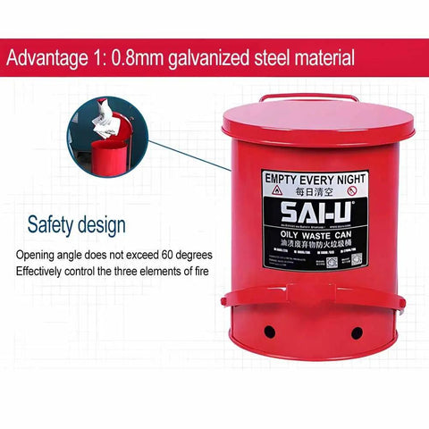 Heavy Duty Galvanized Steel Oily Waste Can Built Tough As Nails For Shop Use With Hands Free Kick Lever And Rust Proof Finish