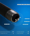 Close-up of a black steel nipple pipe, highlighting 3/4 inch nominal size from Dope 60 Piece Black Malleable Steel Pipe Fittings Kit For DIY Projects