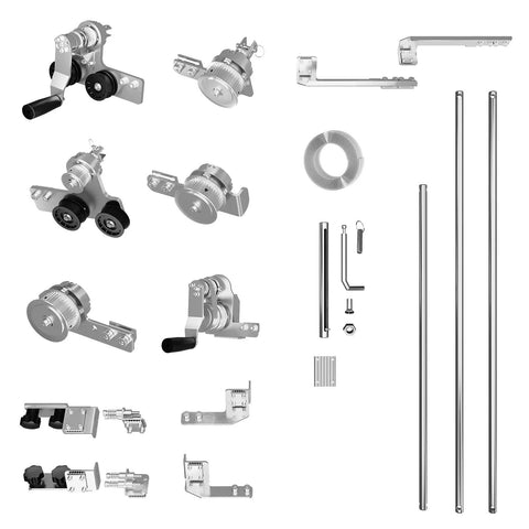 Ready To Roll Manual Drive Upgrade For Custom Slab Flattening Mill featuring parts like aluminum cranks and timing belts for woodworking.