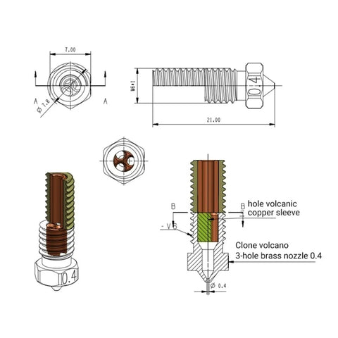 Built Tough Hardened Steel Nozzle Compatible With Volcano Printers Featuring Three Hole Mount And High Flow Setup In Zero Point Eight Mm That Upgrades Your Workflow And Keeps Prints Rolling Smooth