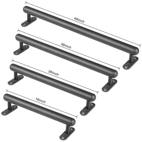 Hardcore 16 Inch Wall Mount Metal Handrail For Stairs Rock Steady Non Slip Safety Grab Bar For Elderly Indoor Outdoor Steel Support Railing With No Sweat Setup Black, showing varying sizes.
