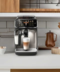 Ready To Brew Renewed Fully Automatic Espresso Machine With Button Touch Controls And Quick Rinse Lattego Tray on kitchen counter.