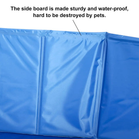 Close-up of blue PVC side board of Portable Whelping Pool for Dogs and Pups, Foldable 47 Inch Birthing Pool, waterproof and durable