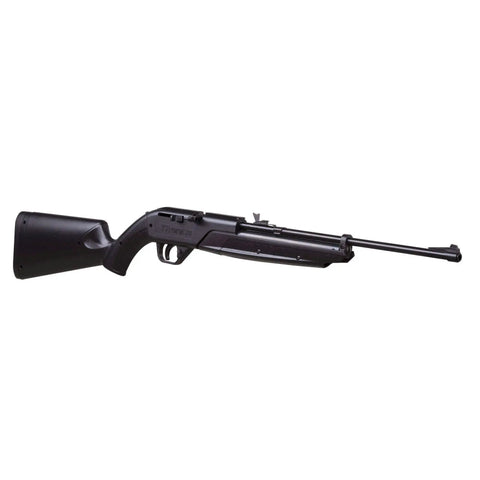 760B Pump Air Rifle .177 Caliber for BBs and Pellets, side view, elevation adjustable rear sight, blade front sight, blued finish