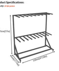 Hardcore Heavy Duty Metal Life Jacket Storage Rack With 20 Individual Slots For Fast Air Drying and Easy Setup, shown with dimensions.