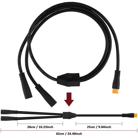 1T2 Cable Y Splitter Extending Wire Waterproof 3 Pin Connector For Ebike Light Brake Throttle And Gear Sensor Ride Ready 62cm 24 Inches Universal Fit For Bafang MID Drive And Most Electric Bikes