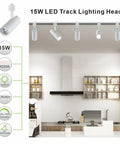 Arcfox 15W 4000K LED H Type Track Lighting Heads Dimmable 3 Wire Single Circuit Fixture in modern kitchen setting.