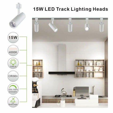 Arcfox 15W 4000K LED H Type Track Lighting Heads Dimmable 3 Wire Single Circuit Fixture in modern kitchen setting.