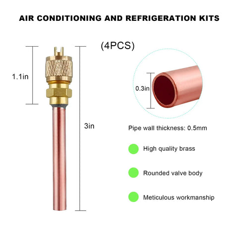 Four Pack Service Access Valve For HVAC And Car AC, One Quarter Inch SAE To One Quarter Inch OD, Brass Copper Construction