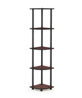 Space Saving Corner Shelf With Five Tiers For Living Room Or Home Office In Dark Cherry Finish Open Storage For Books Decor And Organization In Small Spaces