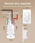 Diagram of No Brainer Smart Dimmer Switch wiring with dimensions, showing UL and FCC certified components.