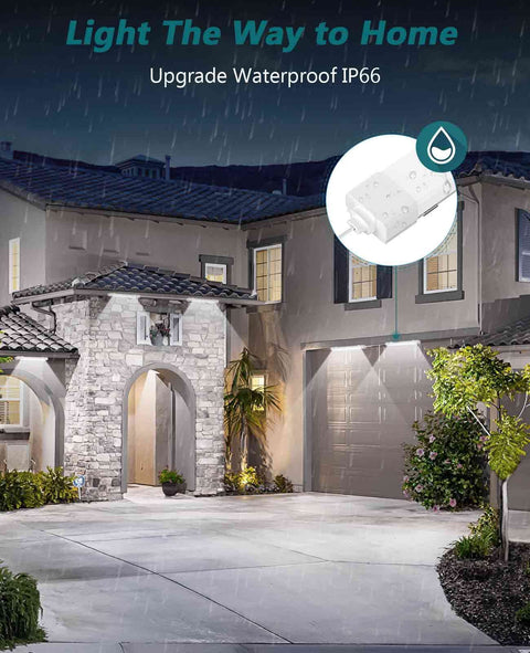 Plug In LED Tube Light Fixture With Linkable Design, 1.4Ft 1800LM 5000K Utility Shop Light illuminating a house exterior