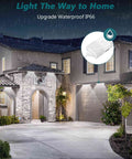 Plug and Play LED Shop Light Waterproof and Linkable 18W 2000LM 5000K lighting up a home's exterior in rain, IP66 rated