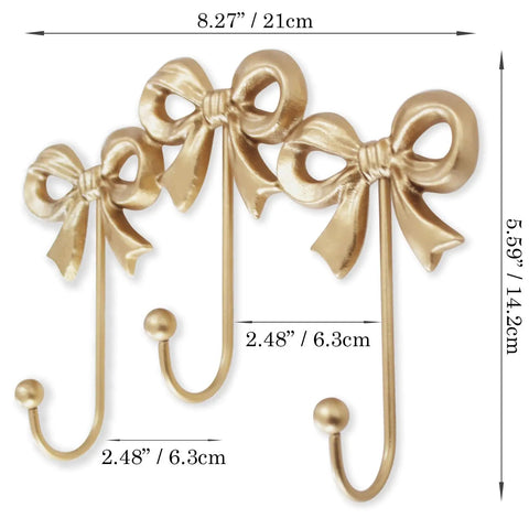 Three Bow Antique Gold Wall Hook Set Cast Iron Wall Mounted Hangers For Coats Bags Towels And Decor Elegant Rustic Finish
